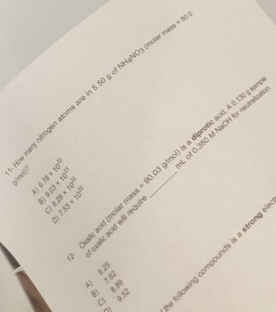 100 6 A 9 79 1022 B 9 03 1023 C 8 28 1022 D 7 53 1022 1 How Many Nitrogen Atoms Are In 5 50 G Of Nh4no3 1
