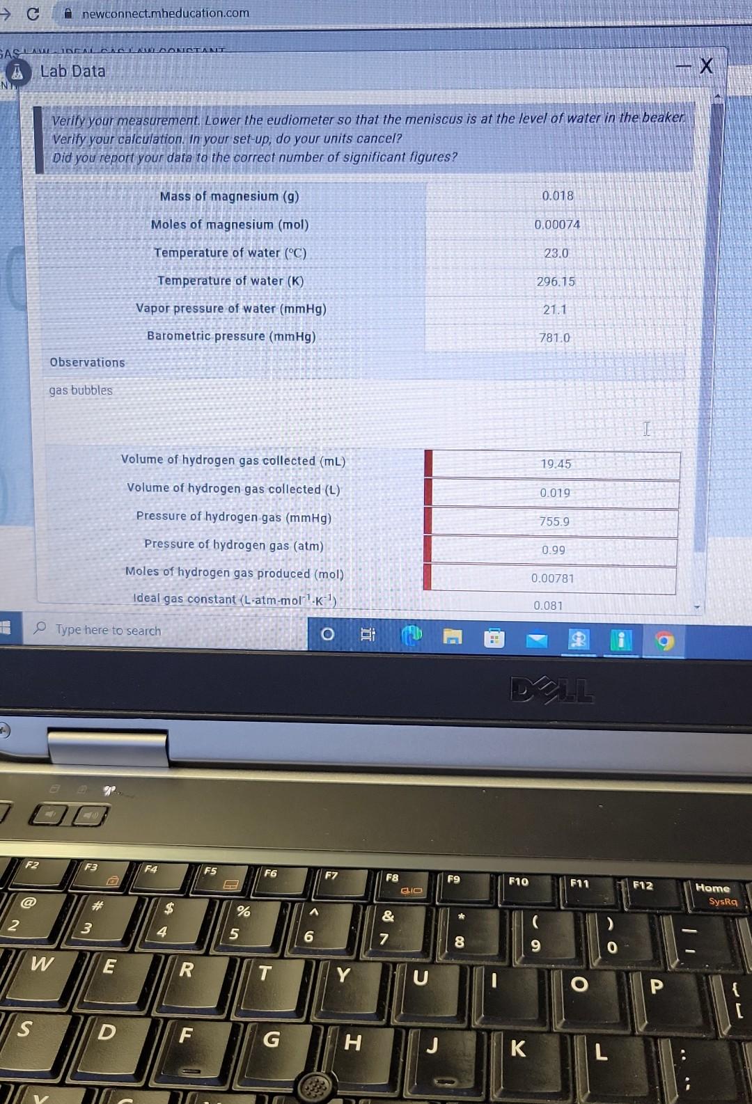 Newconnect Mheducation Com Gas Law Ideal Cac Law Constant X Lab Data Nt Verify Your Measurement Lower The Eudiometer So 1