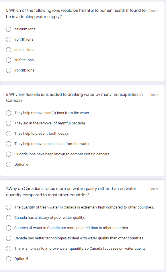 5 Which Of The Following Ions Would Be Harmful To Human Health If Found To 1 Point Be In A Drinking Water Supply Calciu 1