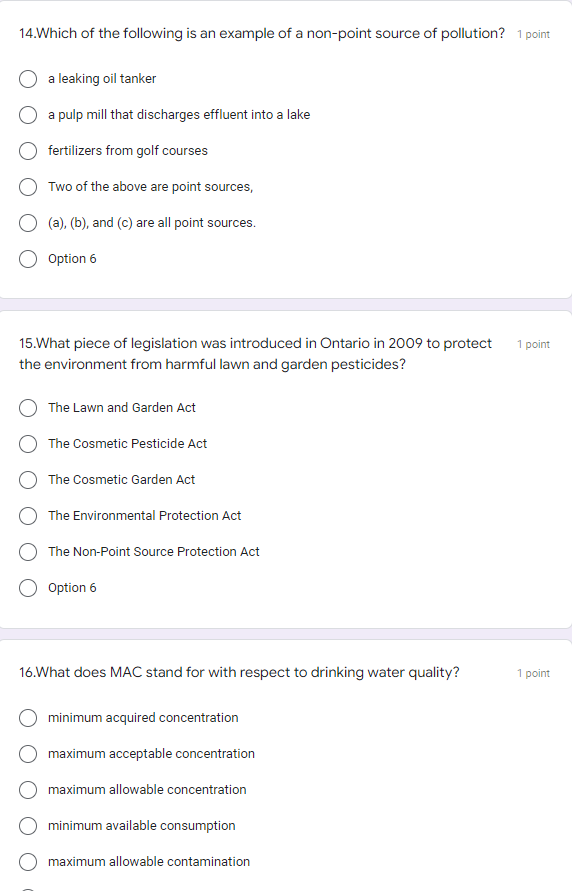14 Which Of The Following Is An Example Of A Non Point Source Of Pollution 1 Point A Leaking Oil Tanker A Pulp Mill Th 1