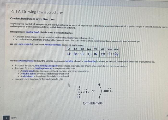 1 Part A Drawing Lewis Structures Covalent Bonding And Lewis Structures You Ve Learned That In Ionic Compounds The Pos 1