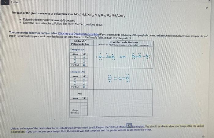5 Point For Each Of The Given Molecules Or Polyatomic Ions No H S Xef Nh Bfsfnh Xef Determine The Total Number O 1