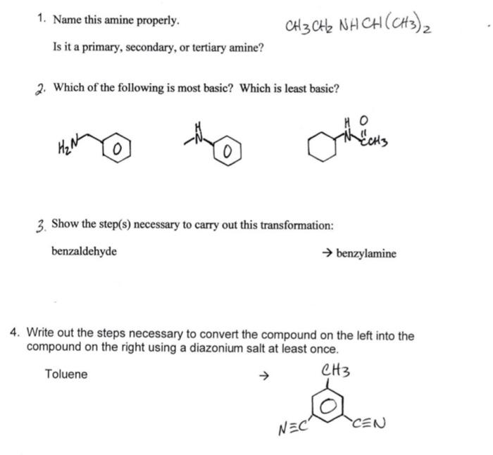 1 Name This Amine Properly Is It A Primary Secondary Or Tertiary Amine Ch3 Ch Nach Ch3 2 2 Which Of The Following 1