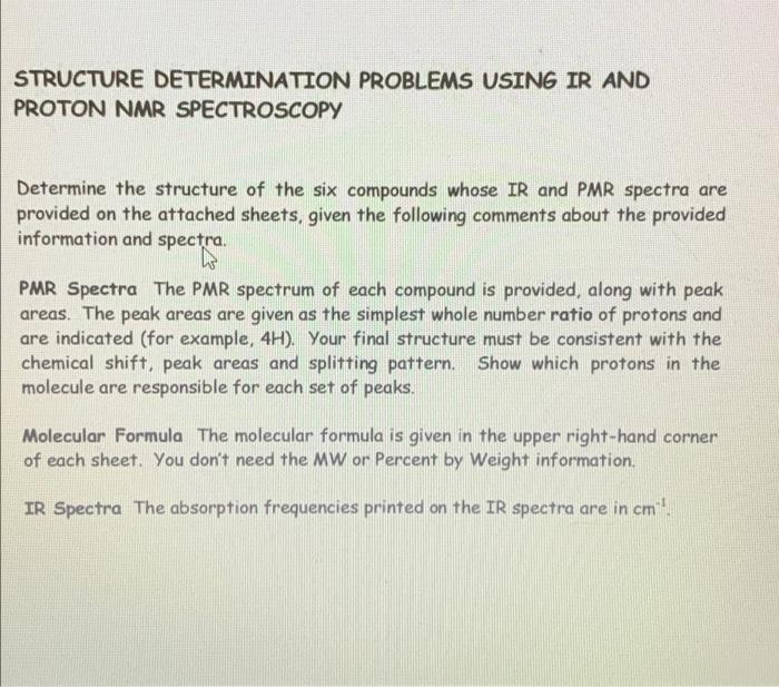 Structure Determination Problems Using Ir And Proton Nmr Spectroscopy Determine The Structure Of The Six Compounds Whose 1