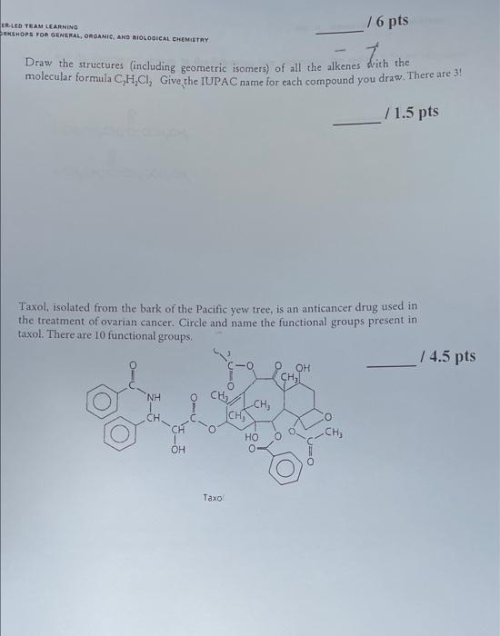6 Pts Er Led Team Learning Rkshops For General Organic And Biological Chemistry Jich With The Draw The Structures I 1