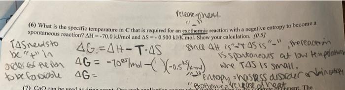 Release Gheat 1 Spontaneous Reaction Ah 70 0 Kj Mol And As 0 500 Kj K Mol Show Your Calculation 0 5 6 What I 1