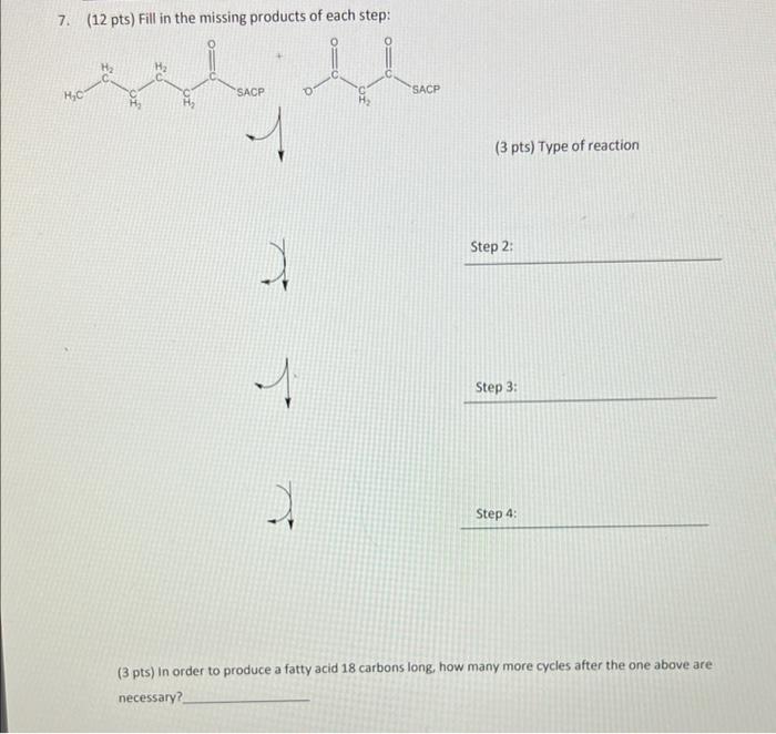 7 12 Pts Fill In The Missing Products Of Each Step U H C Sacp Sacp 3 Pts Type Of Reaction Step 2 1 J Step 3 Step 1