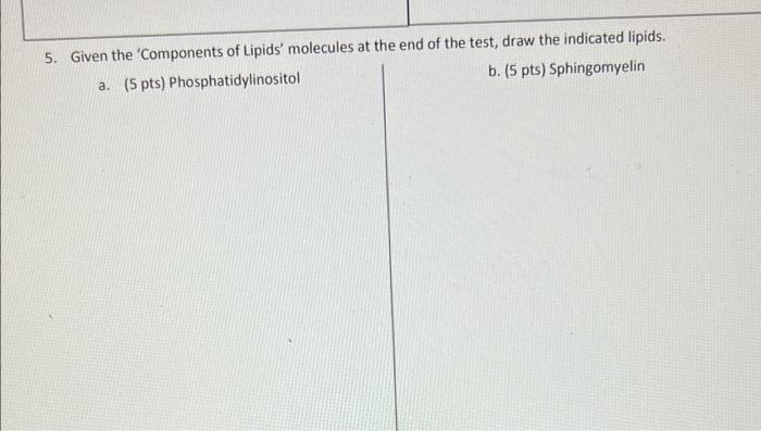 5 Given The Components Of Lipids Molecules At The End Of The Test Draw The Indicated Lipids A 5 Pts Phosphatidyl 1