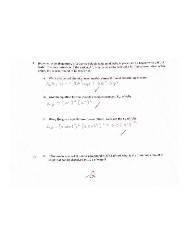 4 6 Points A Small Quantity Of A Slightly Soluble Ionic Solid A B Is Placed Into A Beaker With 1 0 L Of Water The 1