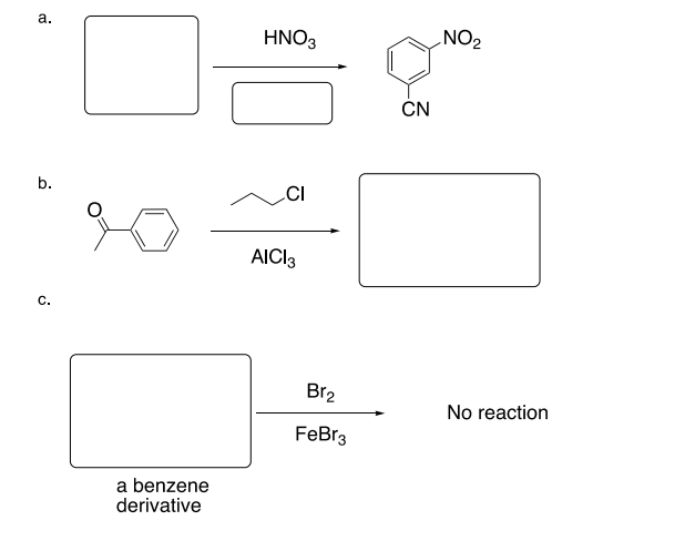 A B C A Benzene Derivative Hno3 Ci Aici3 Br Febr3 Cn No No Reaction 1