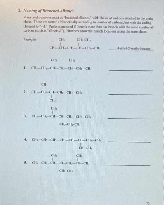2 Naming Of Branched Alkanes Many Hydrocarbons Exist As Branched Alkanes With Chains Of Carbons Attached To The Main 1
