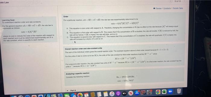 Late Law Learning Goal To Understand Reaction Order And Rate Conant For The General Equation Aa 18 C Dd The Rate Tai 1
