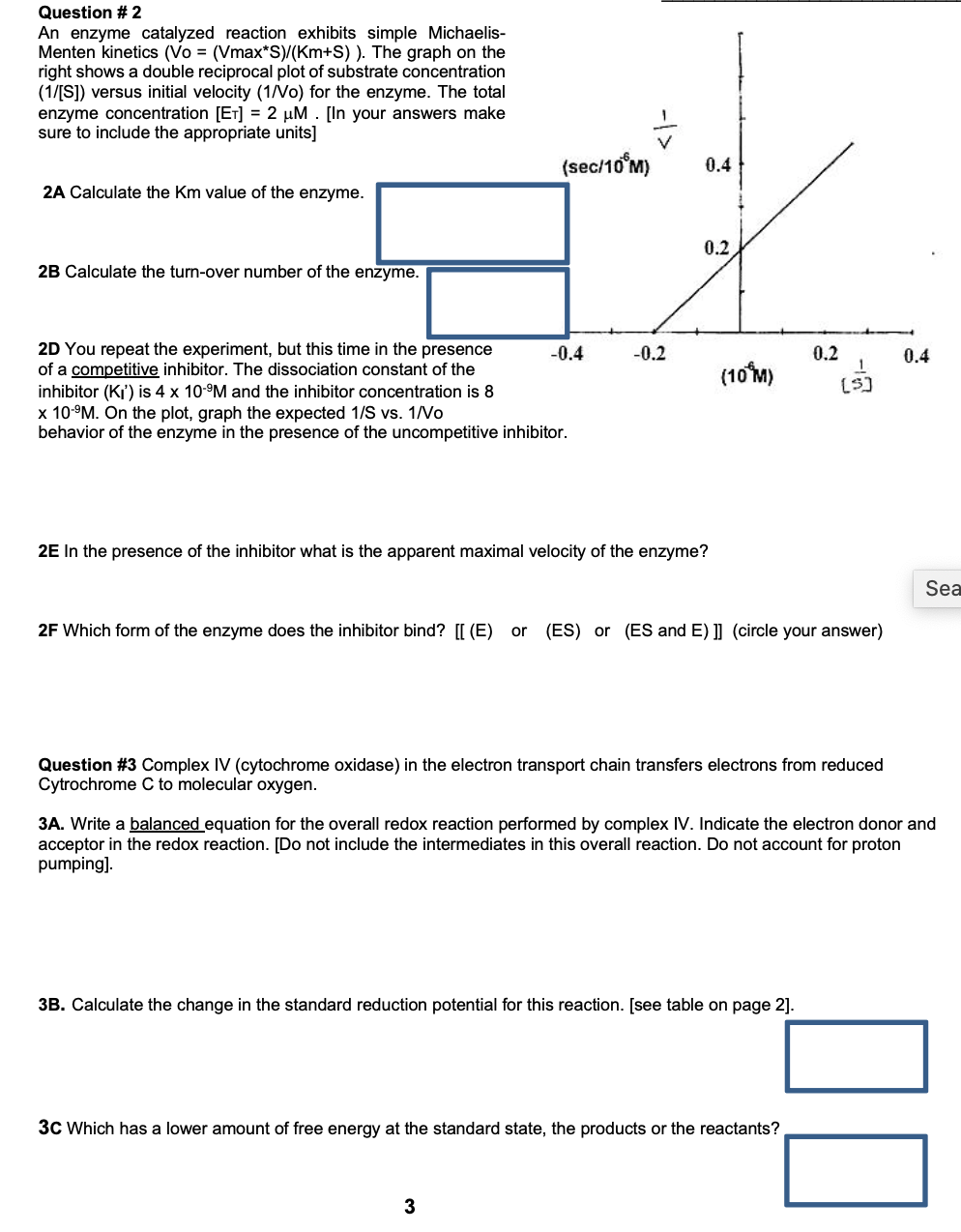 Question 2 An Enzyme Catalyzed Reaction Exhibits Simple Michaelis Menten Kinetics Vo Vmax S Km S The Graph 1