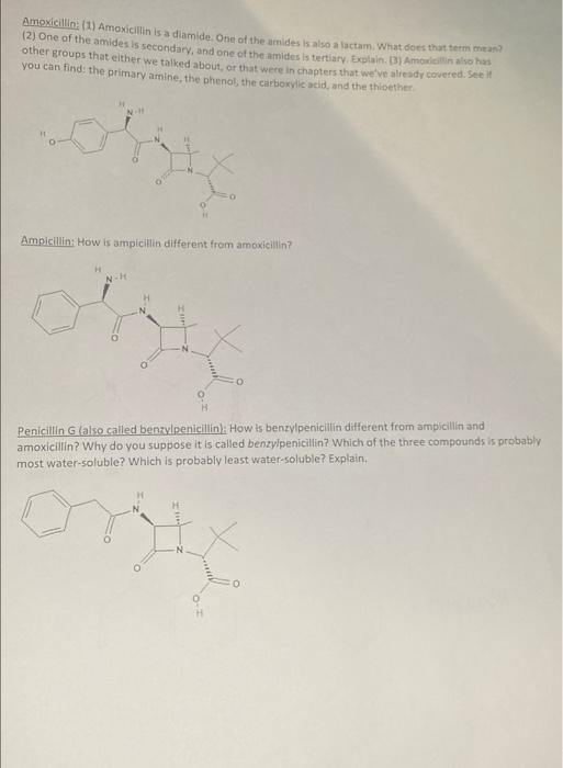 Amoxicillin 1 Amoxicillin Is A Diamide One Of The Amides Is Also A Factam What Does That Term Mean 2 One Of The A 1