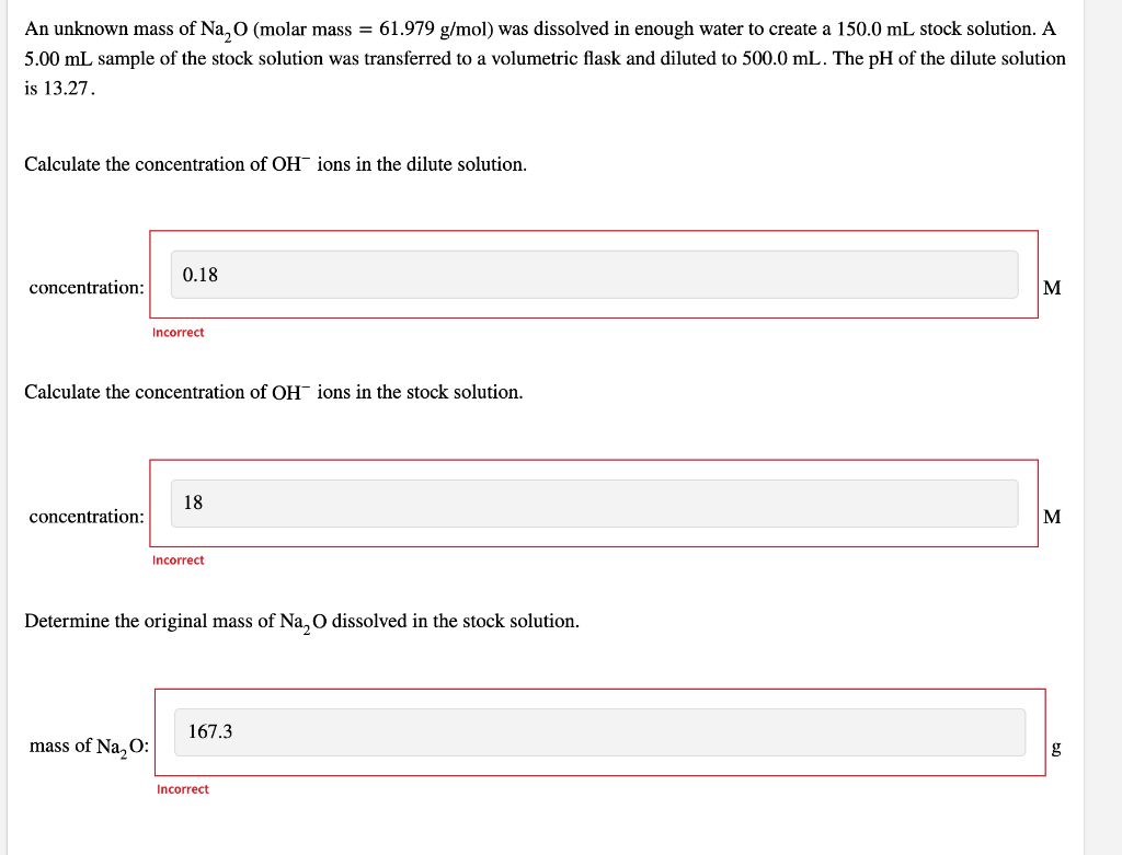 An Unknown Mass Of Na O Molar Mass 61 979 G Mol Was Dissolved In Enough Water To Create A 150 0 Ml Stock Solution 1