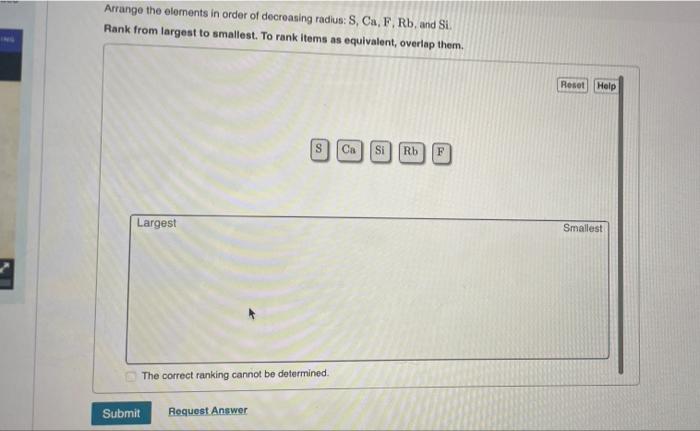 Arrange The Elements In Order Of Decreasing Radius S Ca F Rb And Si Rank From Largest To Smallest To Rank Items A 1
