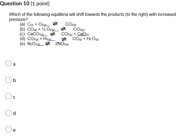 Question 10 1 Point Which Of The Following Equilibria Will Shift Towards The Products To The Right With Increased Pr 1