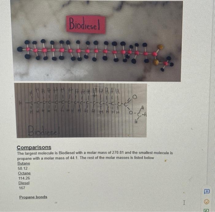 Biodiesel Hhhhhhhhaha 3 C C C C H H H H Haha Comparisons The Largest Molecule Is Biodiesel With A Molar Mass Of 270 1