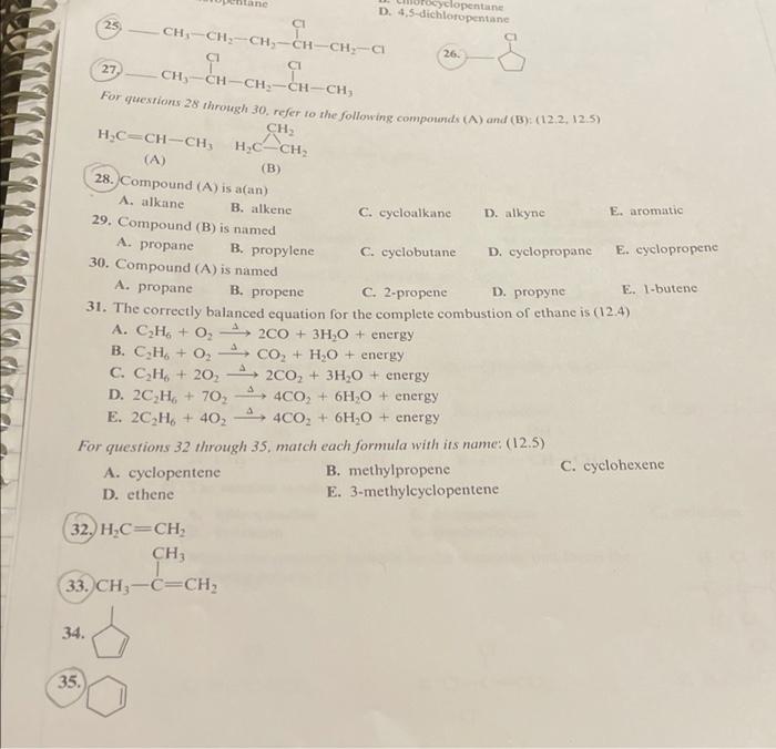 Cyclopentane D 4 5 Dichloropentane 25 Ci Ch3 Ch2 Ch Ch Ch Ch Cha 26 27 Encan Euch Ch Ch3 Ch Ch Ch Ch For Questions 2 1