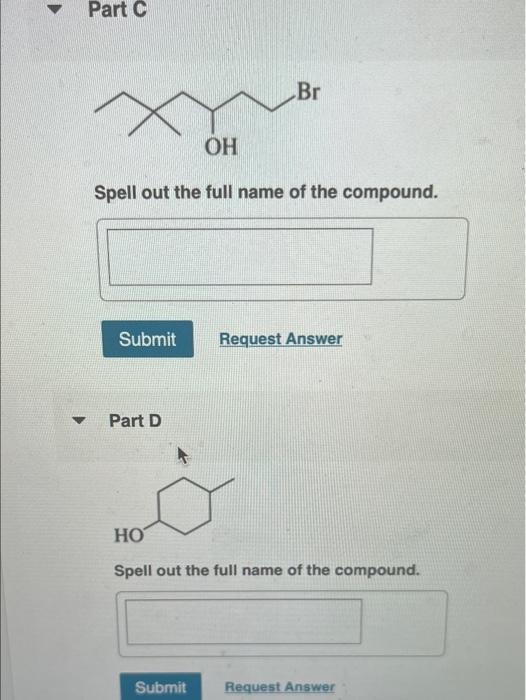Part A Ay Oh Spell Out The Full Name Of The Compound Submit Request Answer Part B Oh Spell Out The Full Name Of The Com 2