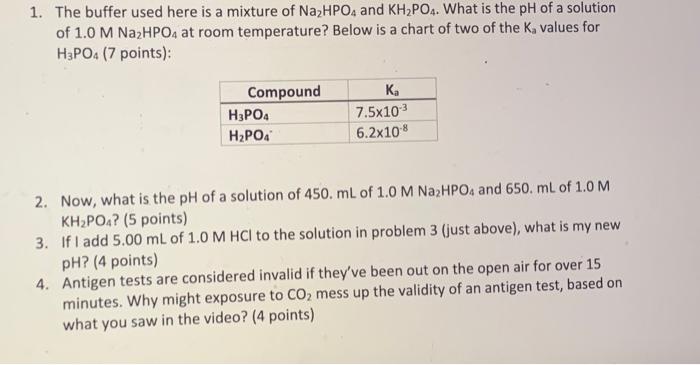 1 The Buffer Used Here Is A Mixture Of Na Hpo4 And Kh Po4 What Is The Ph Of A Solution Of 1 0 M Na Hpo4 At Room Temper 1