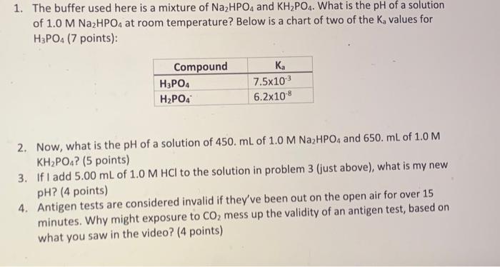 1 The Buffer Used Here Is A Mixture Of Na Hpo4 And Kh Po4 What Is The Ph Of A Solution Of 1 0 M Na Hpo4 At Room Temper 1