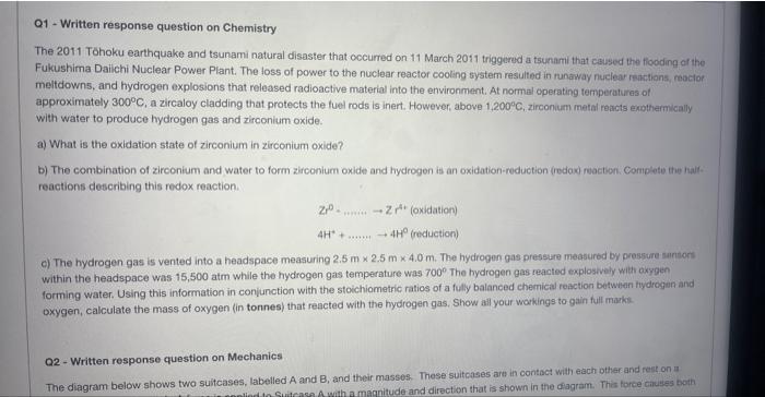 Q1 Written Response Question On Chemistry The 2011 Tohoku Earthquake And Tsunami Natural Disaster That Occurred On 11 1