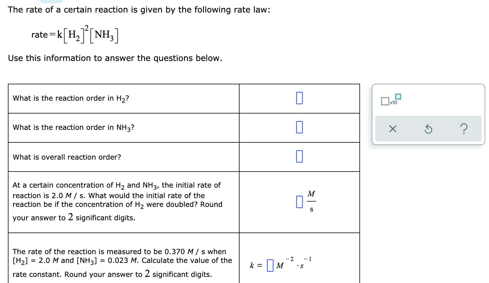 The Rate Of A Certain Reaction Is Given By The Following Rate Law Rate K H Nh Use This Information To Answer The Q 1