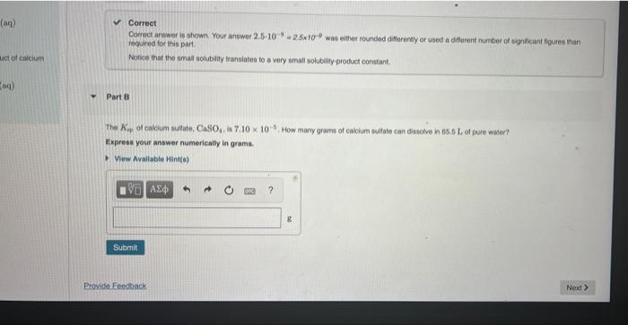 Aq Uct Of Calcium Aq Correct Correct Answer Is Shown Your Answer 2 5 10 25x10 Was Either Rounded Differently Or Us 1