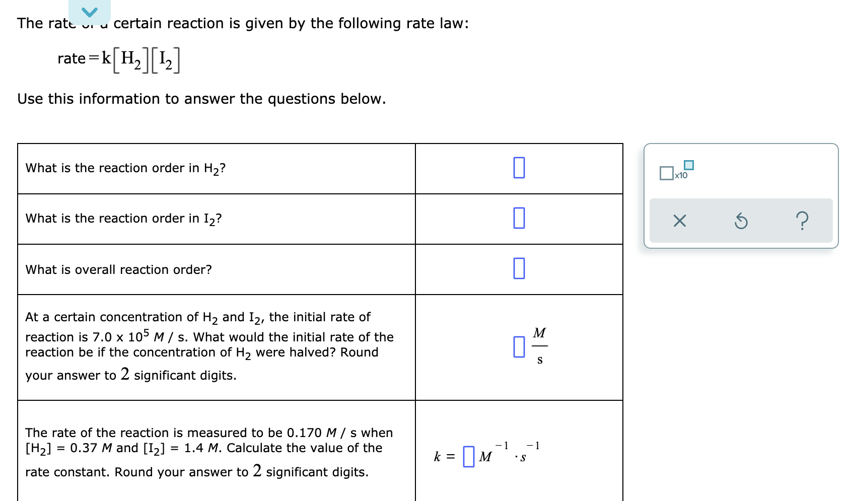 The Rate Certain Reaction Is Given By The Following Rate Law Vi Rate K H 2 Use This Information To Answer The Q 1