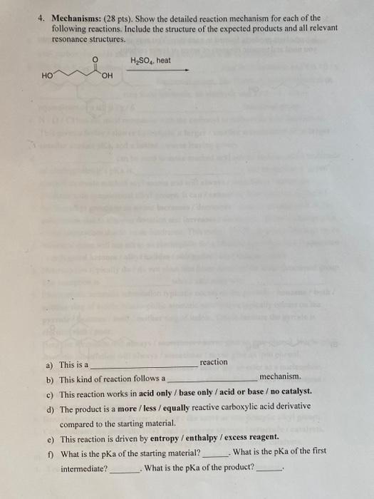 4 Mechanisms 28 Pts Show The Detailed Reaction Mechanism For Each Of The Following Reactions Include The Structure 1