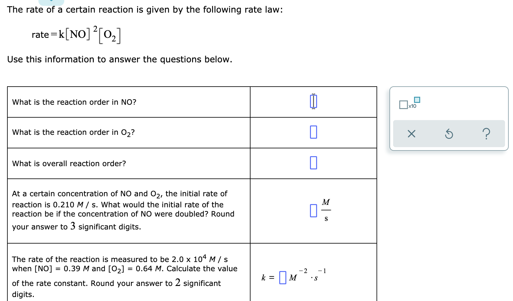 The Rate Of A Certain Reaction Is Given By The Following Rate Law Rate K No 0 Use This Information To Answer The 1