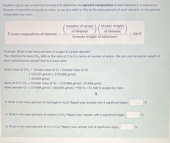 Another Way To Use A Chemical Formula Is To Determine The Percent Composition Of Each Element In A Substance Percent Co 1