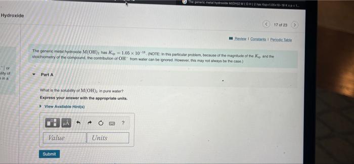 Hydroxide Tor Ity Of Nina The Generic Matal Hydroide Moh2m Oh 2 Has Kp106 10 18kidol 17 Of 23 Review Constants Periodi 1