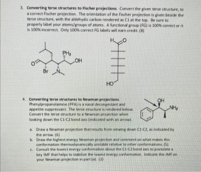 3 Converting Terse Structures To Fischer Projections Convert The Given Terse Structure To A Correct Fischer Projectio 1