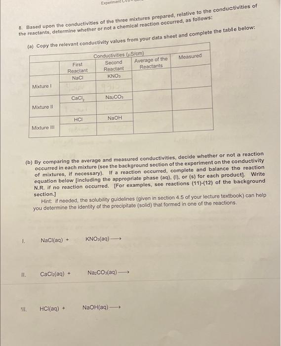 Name Data Sheet Record All Data Values To The Appropriate Number Of Significant Figures Conductivity 2nd Reading G I 2