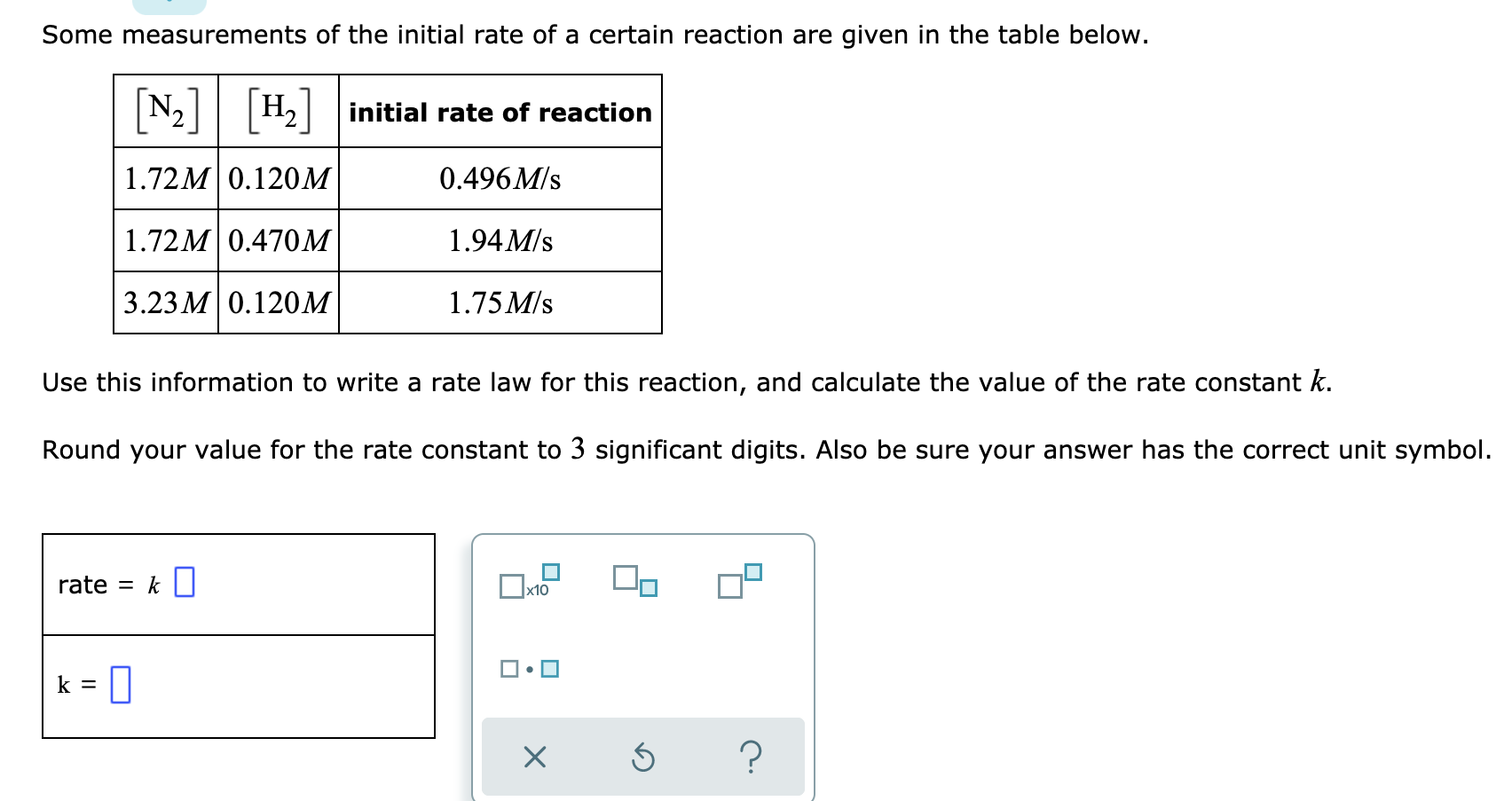 Some Measurements Of The Initial Rate Of A Certain Reaction Are Given In The Table Below N H Initial Rate Of Reactio 1