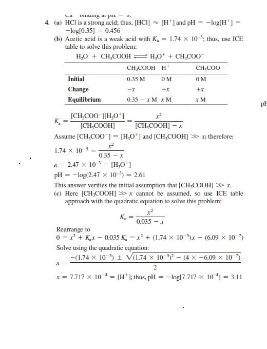 Ps La Dung At Po Hci Is A Strong Acid Thus Hci Log 0 35 0 456 H And Ph Log H Acetic Acid Is A Weak Ac 1