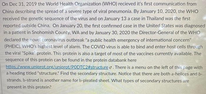 On Dec 31 2019 The World Health Organization Who Recieved It S First Communication From China Describing The Spread O 1