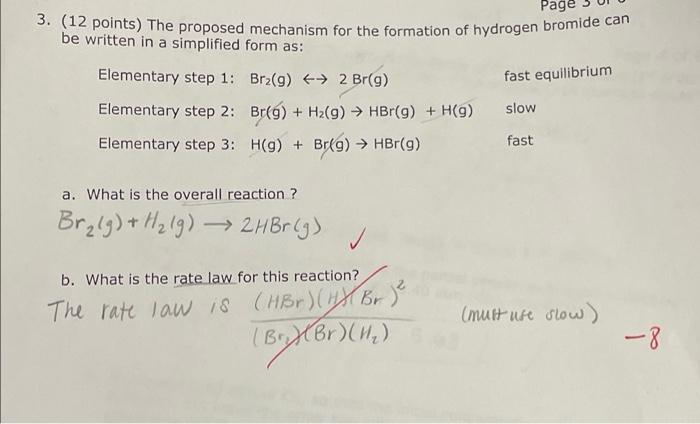 Page 3 12 Points The Proposed Mechanism For The Formation Of Hydrogen Bromide Can Be Written In A Simplified Form As 1