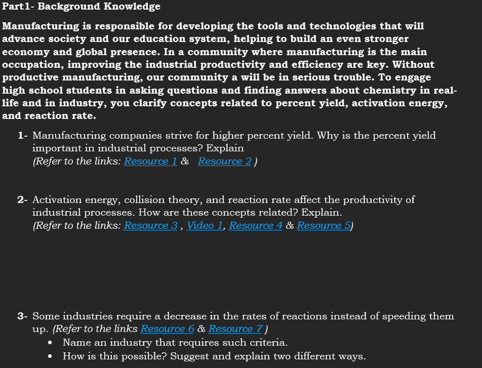 Part1 Background Knowledge Manufacturing Is Responsible For Developing The Tools And Technologies That Will Advance Soc 1