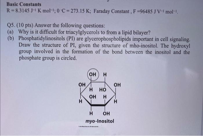 Basic Constants R 8 3145 J K Mol 0 C 273 15 K Faraday Constant F 96485 J V 1 Mol Q5 10 Pts Answer The Fol 1