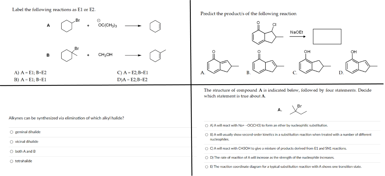 Label The Following Reactions As El Or E2 Br A A A E1 B E2 B A E1 B E1 Alkynes Can Be Synthesized Via Elimi 1