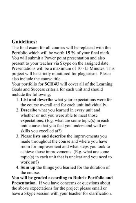 Guidelines The Final Exam For All Courses Will Be Replaced With This Portfolio Which Will Be Worth 15 Of Your Final M 1