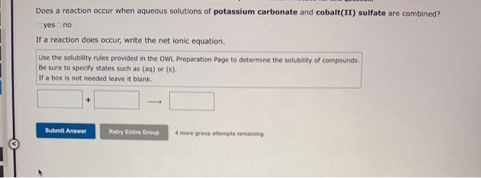 Use The References To Access Important Values If Needed For This Question Does A Reaction Occur When Aqueous Solutions 3