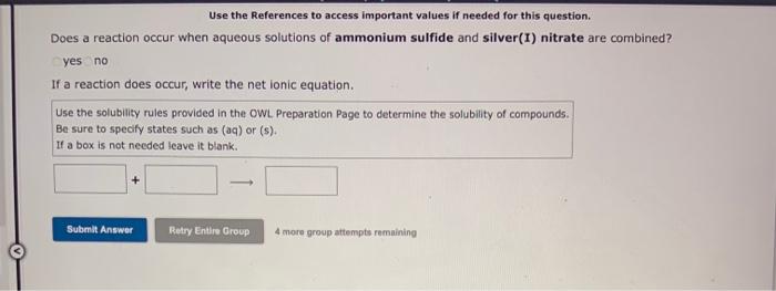 Use The References To Access Important Values If Needed For This Question Does A Reaction Occur When Aqueous Solutions 4
