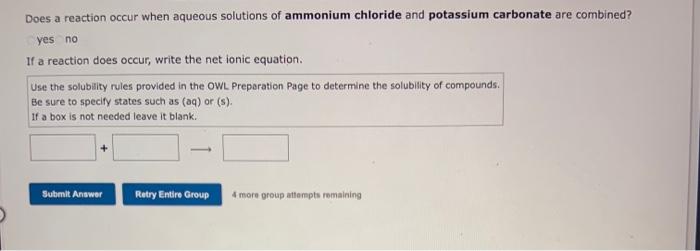 Use The References To Access Important Values If Needed For This Question Does A Reaction Occur When Aqueous Solutions 6