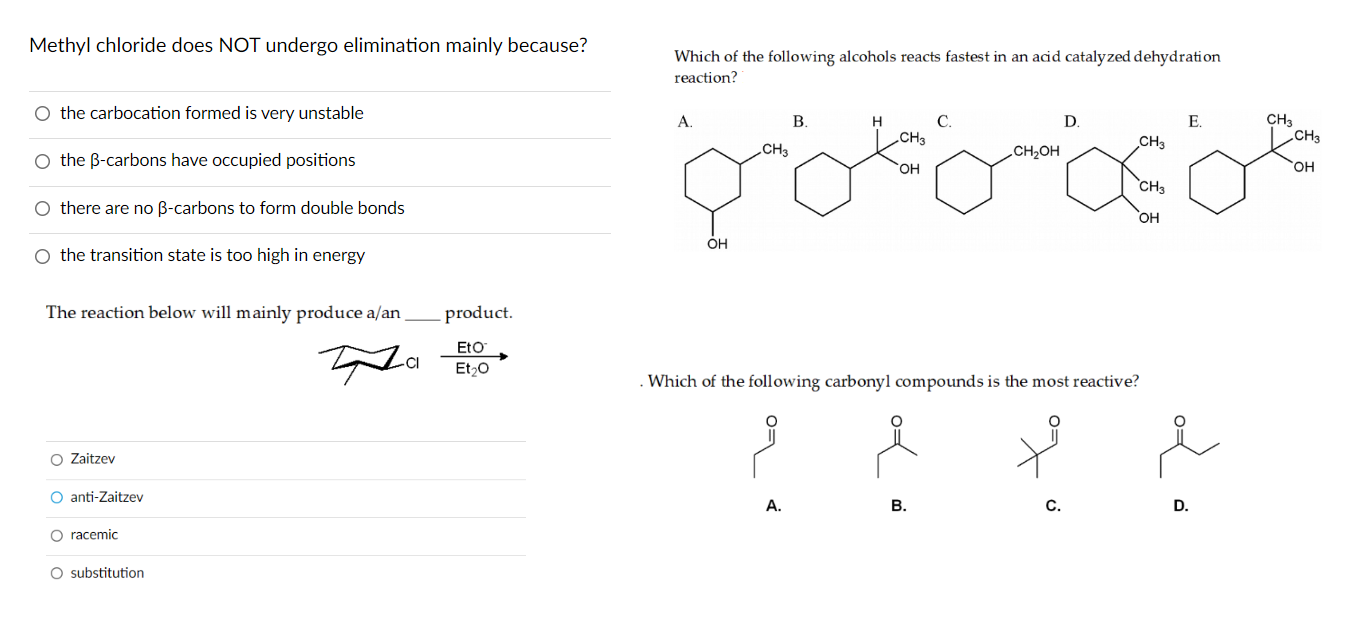 Methyl Chloride Does Not Undergo Elimination Mainly Because O The Carbocation Formed Is Very Unstable O The Ss Carbons H 1