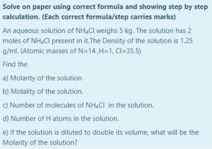 Solve On Paper Using Correct Formula And Showing Step By Step Calculation Each Correct Formula Step Carries Marks An 1