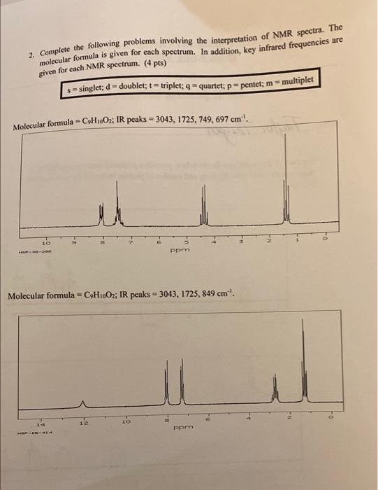 2 Complete The Following Problems Involving The Interpretation Of Nmr Spectra The Molecular Formula Is Given For Each 1